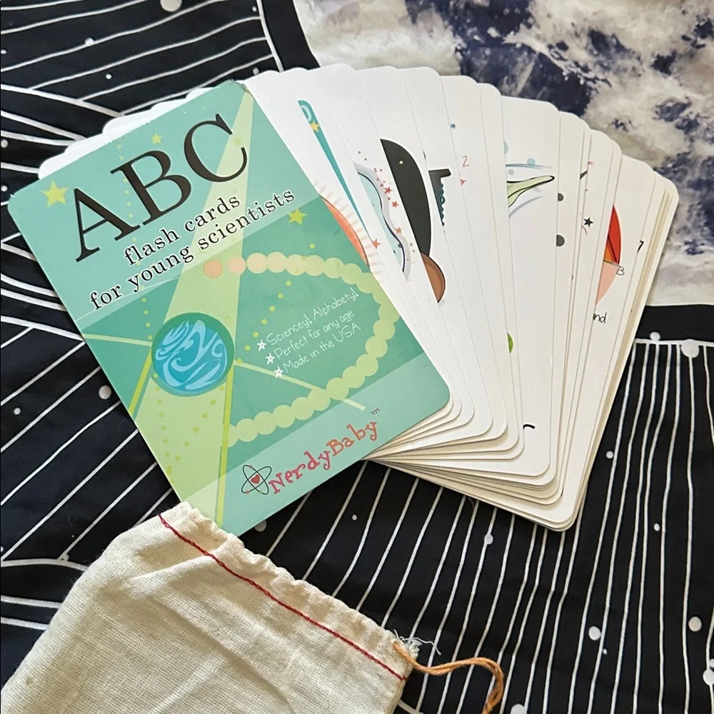 Nerdy Baby ABC’s Flash Cards for Young Scientists w/ Drawstring Pouch
